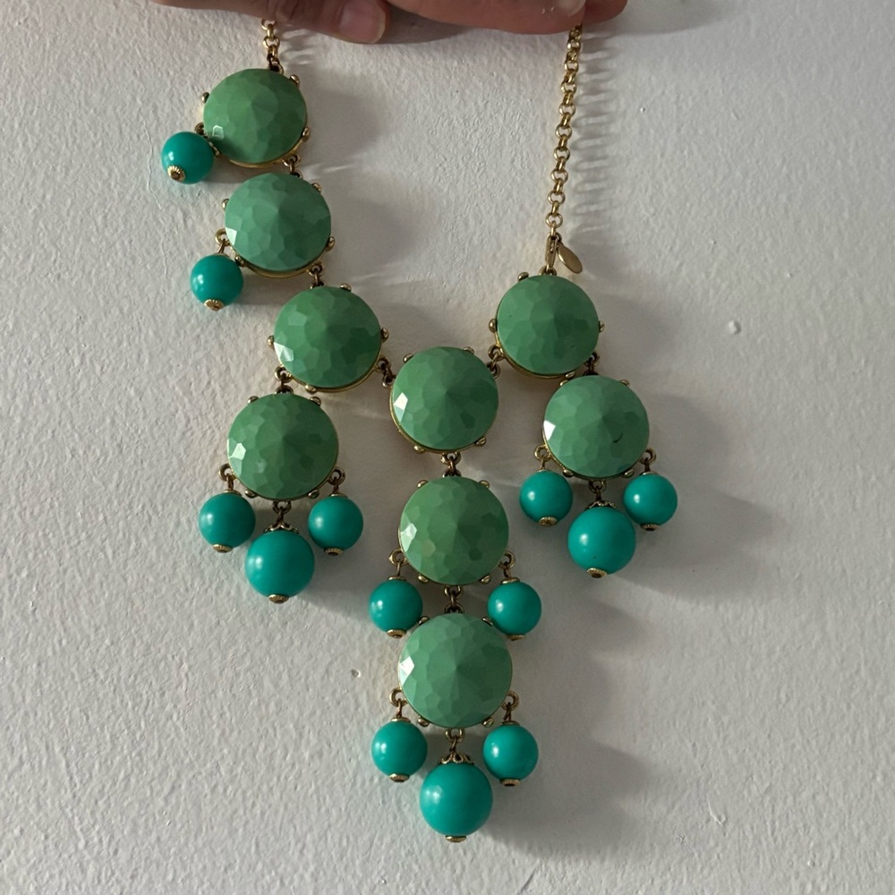 J.Crew Green and Gold Cluster Necklace with Cascading Beads - Picture 3 of 16